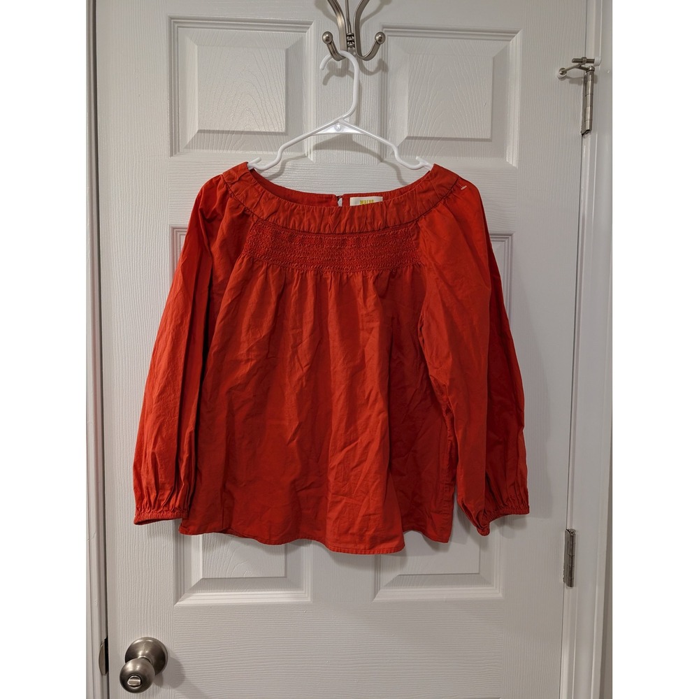 Maeve, XS, Jessie Smocked Swing Blouse, Orange, 100% Cotton, Long Sleeve - Picture 3 of 8